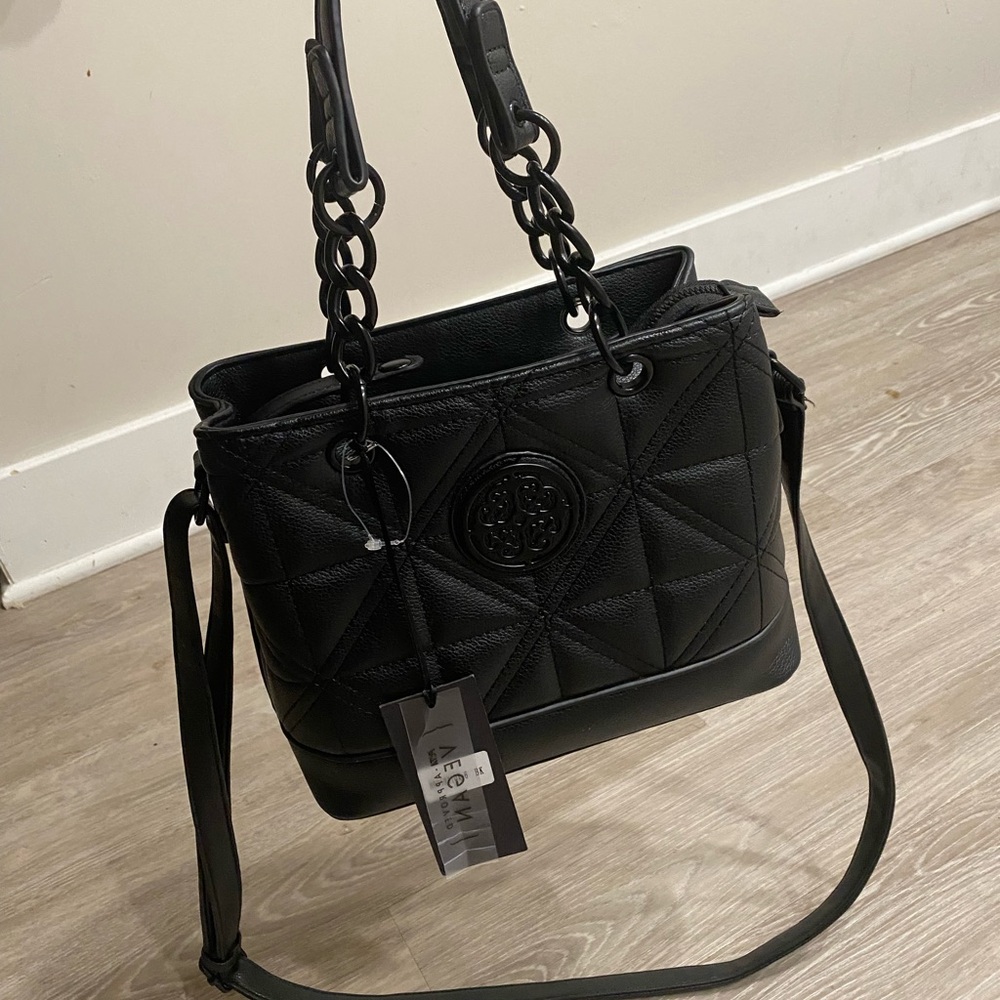 Black Quilted Shoulder Bag with Chain Handles